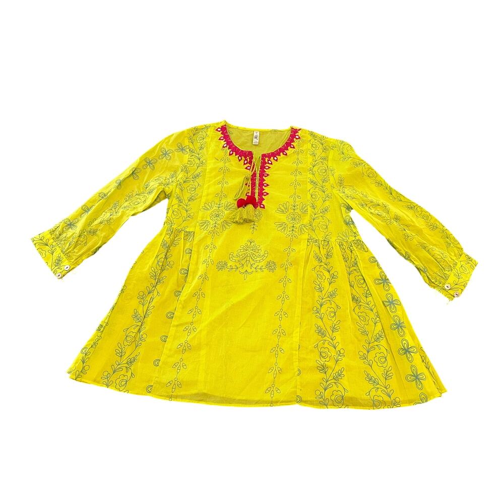 Ethnic Outfitters Fusion Yellow‎ Embroidered Tunic Top Womens S